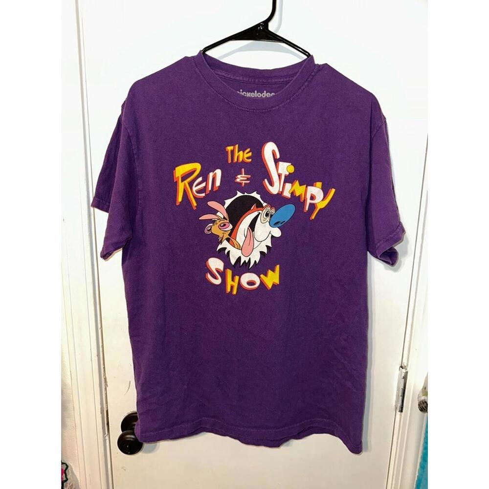 Nickelodeon Ren and Stimpy Classic Show Intro Logo T Shirt Purple Size Large